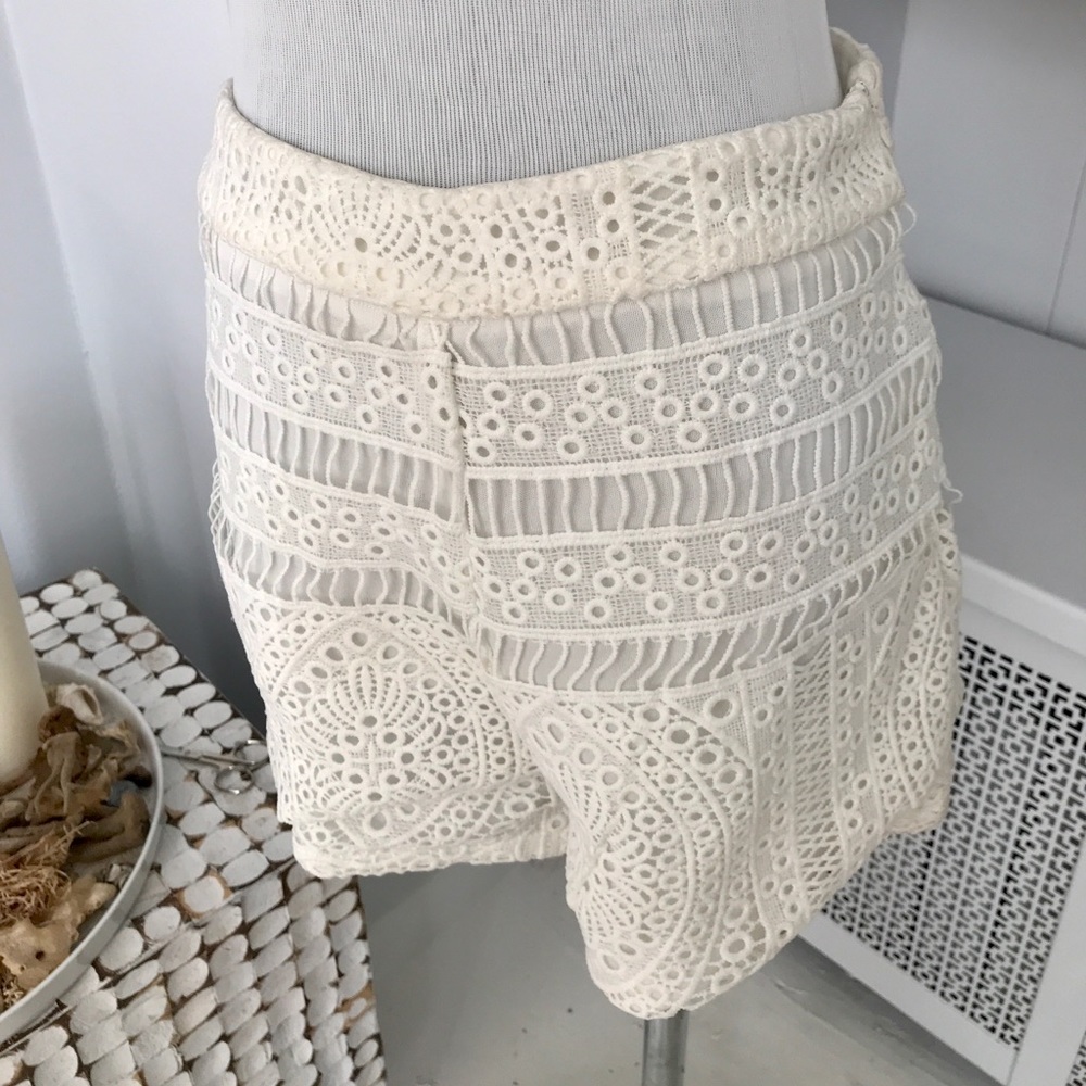 High Waist White Lace Shorts